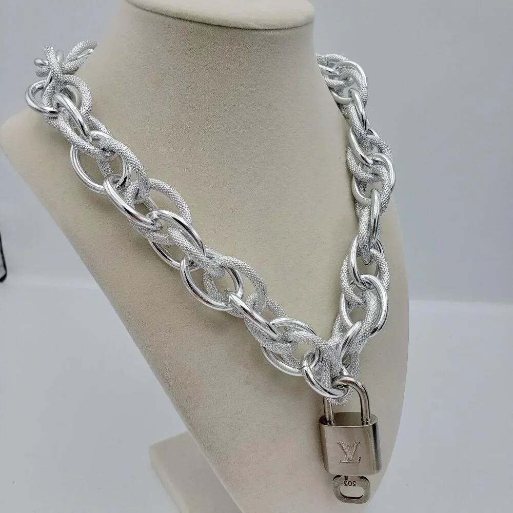 Authentic Louis Vuitton Padlock w/Unbranded Stainless Steel Plated Silver Chain - Picture 3 of 6